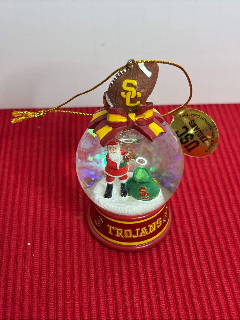 Danbury Mint USC Trojans Red & Gold Santa Snow Globe Ornament